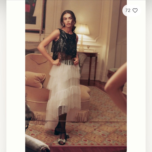 Maeve By Anthropologie Tulle and Pearl Embellished Skirt